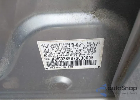 2007 Honda Fit Sport z USA, uszkodzony, nr VIN JHMGD38667S030095